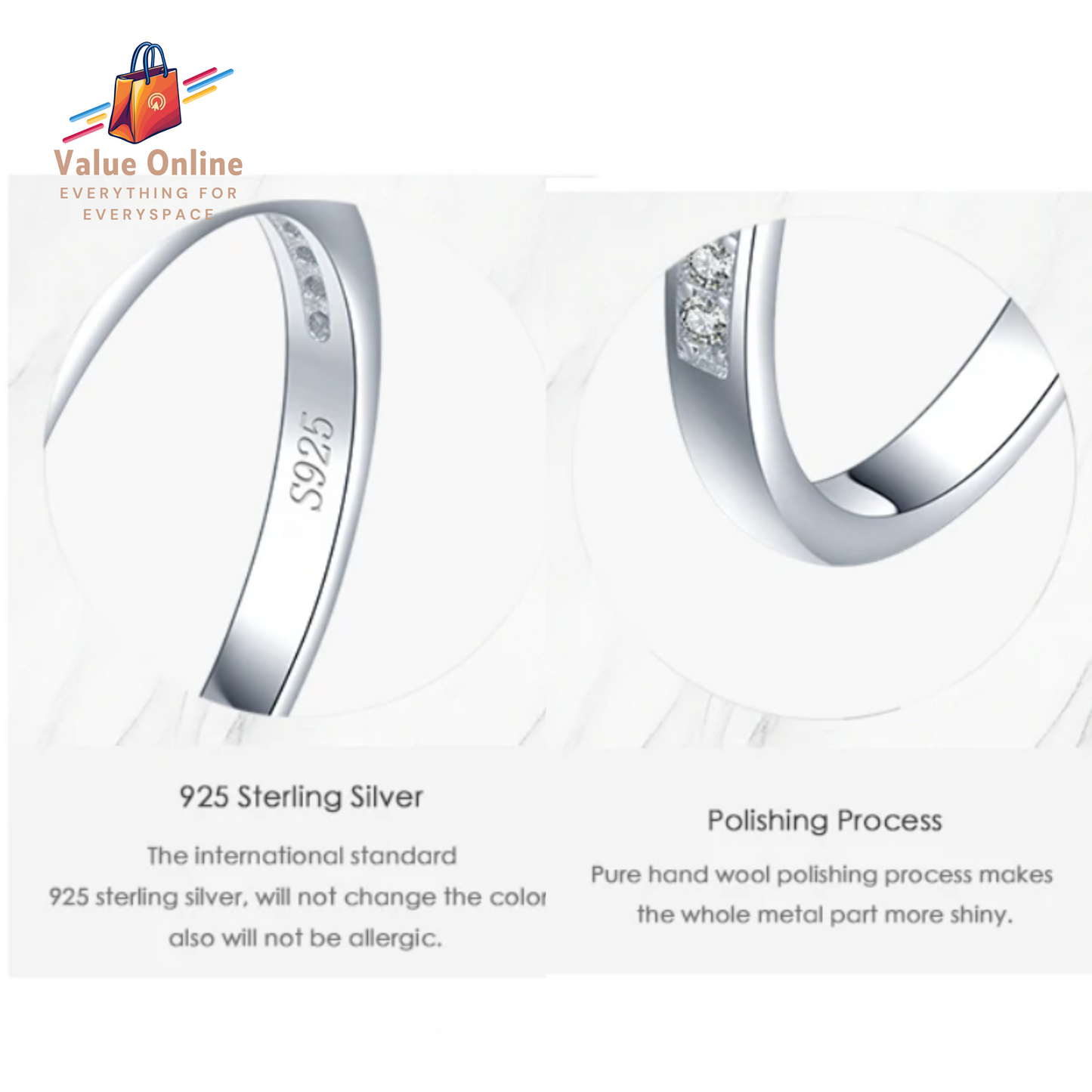 Classic Simple 100% 925 Sterling Silver Rings