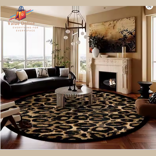 America Style Leopard Print Round Carpet Decoration Living Room Big Size Rugs