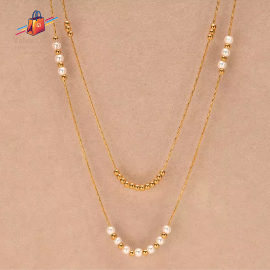 Elegant Imitation Pearl Bead Double Layer Stacking Necklace for Women