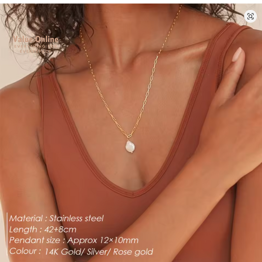 Freshwater Pearl Pendant Necklace Trendy Stainless Steel