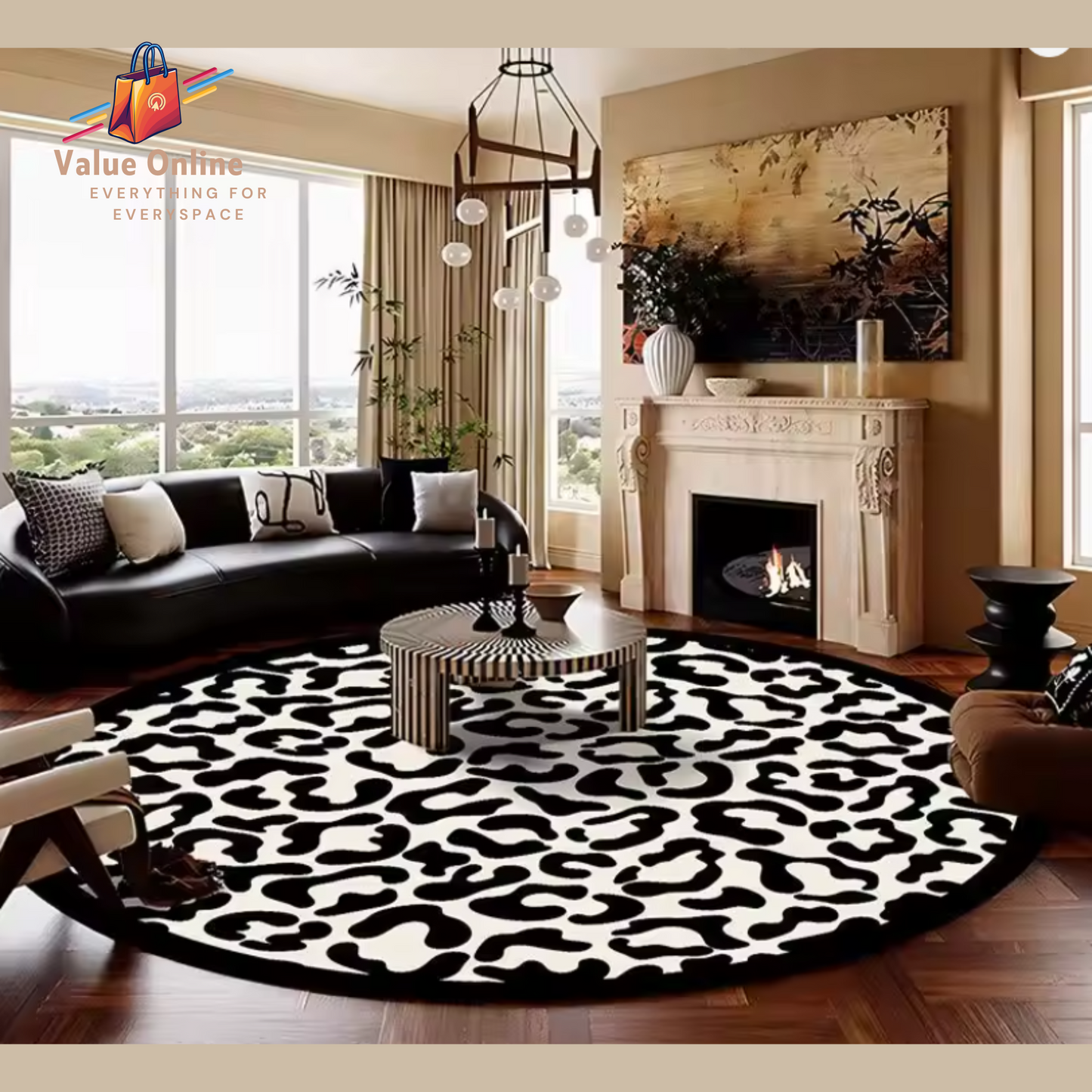 America Style Leopard Print Round Carpet Decoration Living Room Big Size Rugs