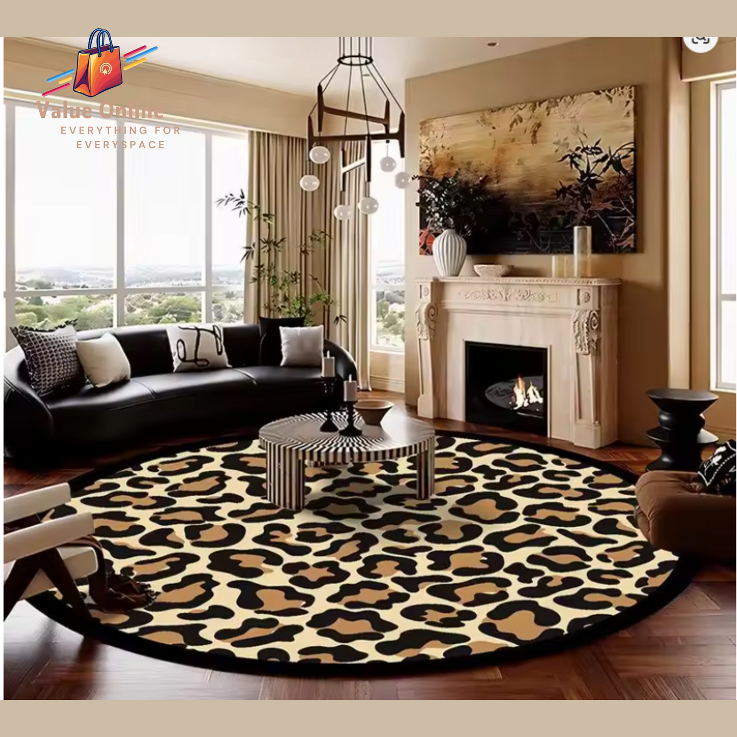 America Style Leopard Print Round Carpet Decoration Living Room Big Size Rugs