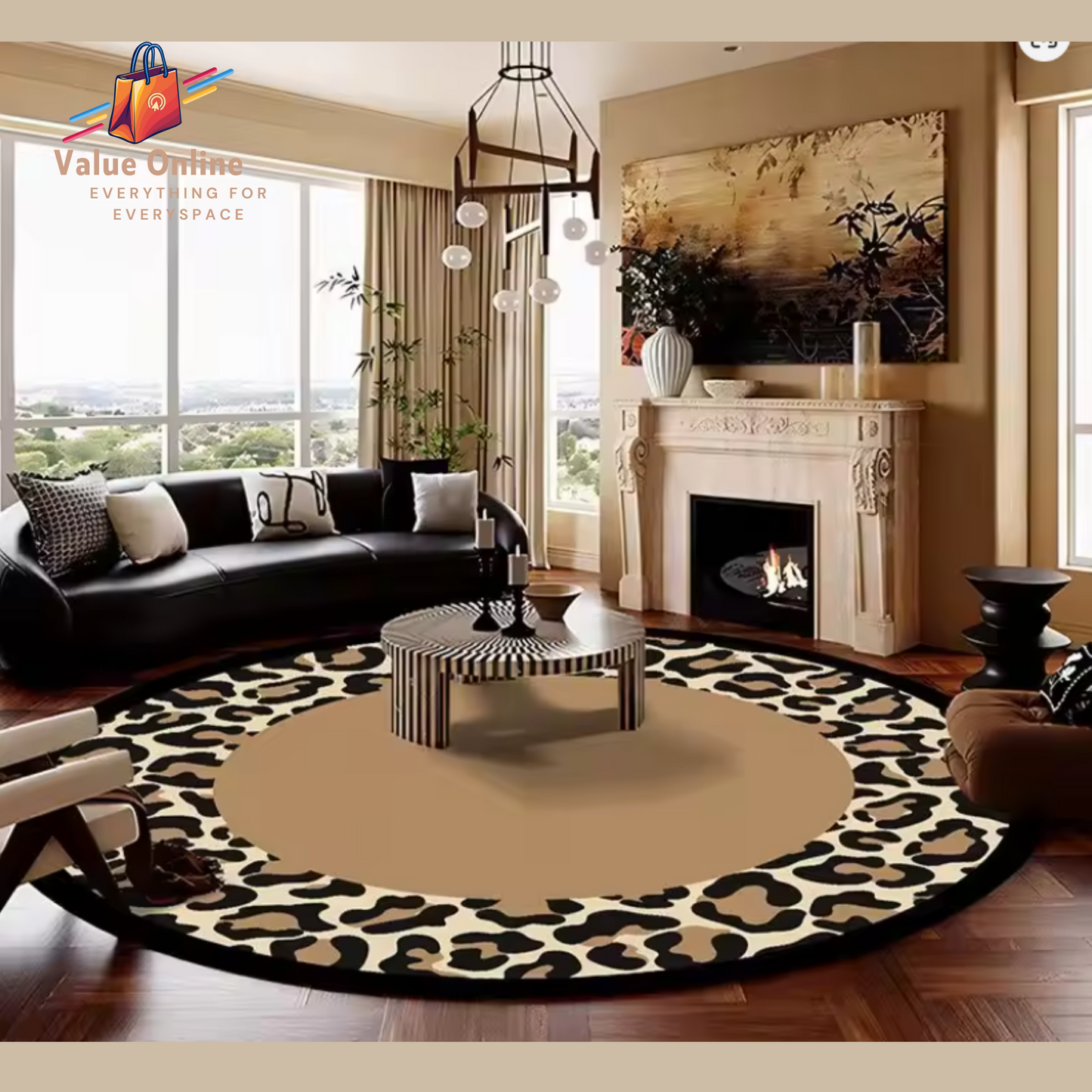 America Style Leopard Print Round Carpet Decoration Living Room Big Size Rugs