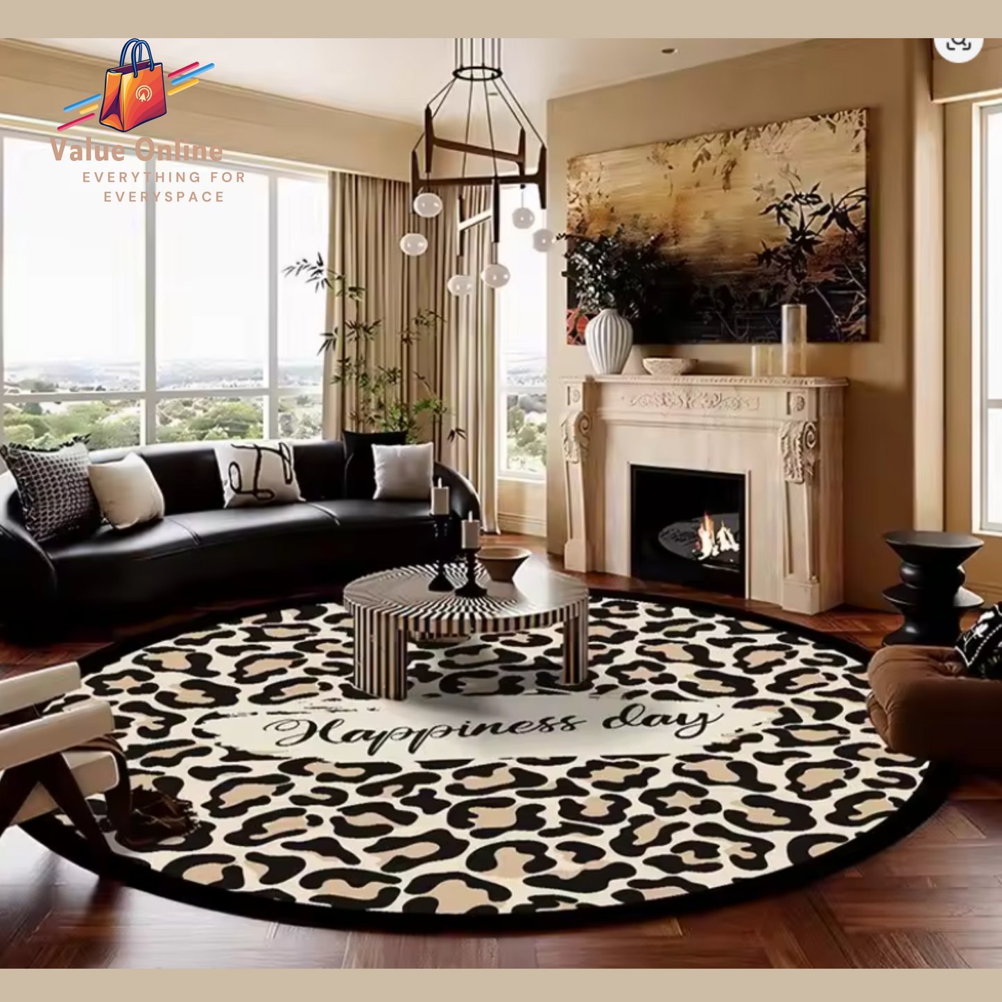 America Style Leopard Print Round Carpet Decoration Living Room Big Size Rugs