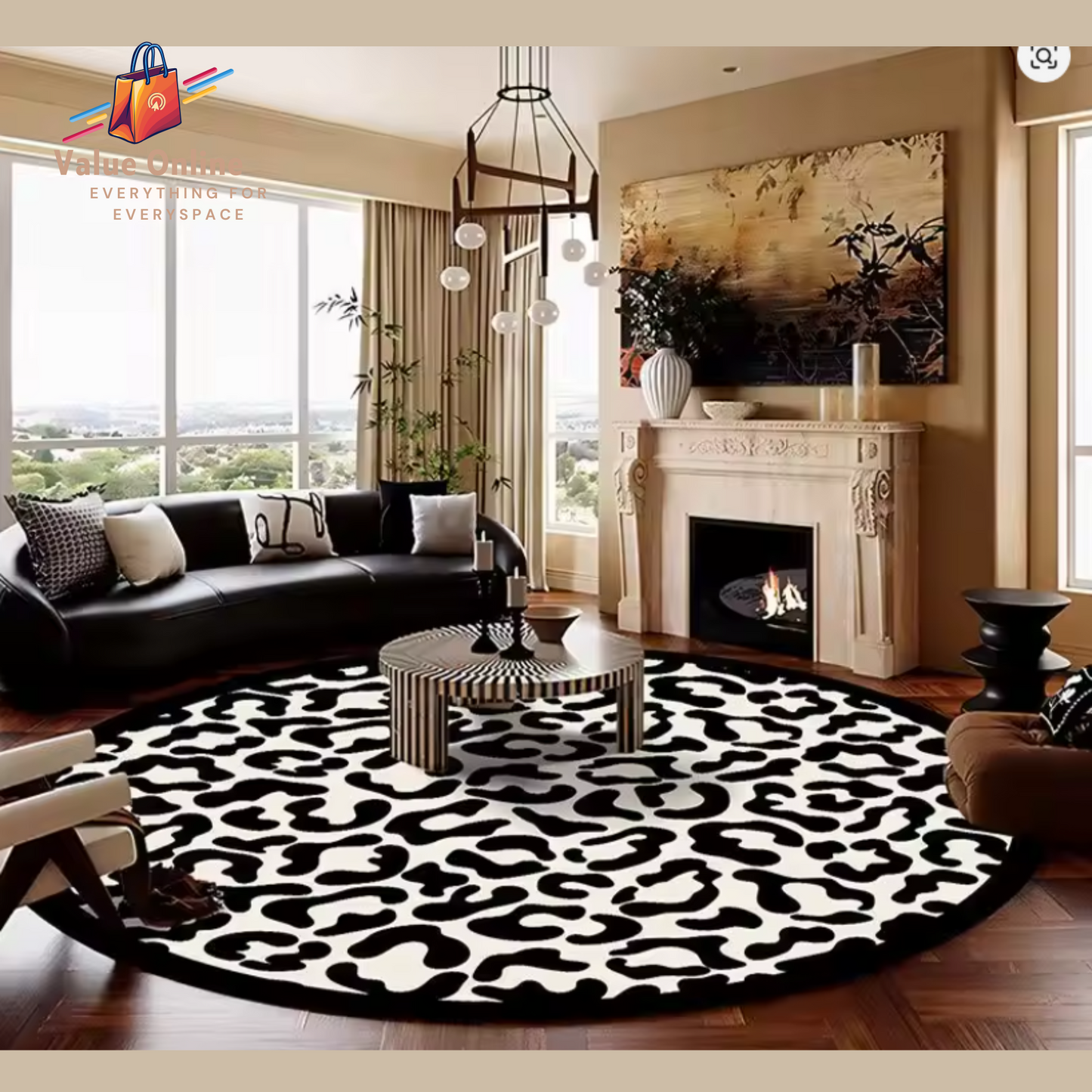 America Style Leopard Print Round Carpet Decoration Living Room Big Size Rugs