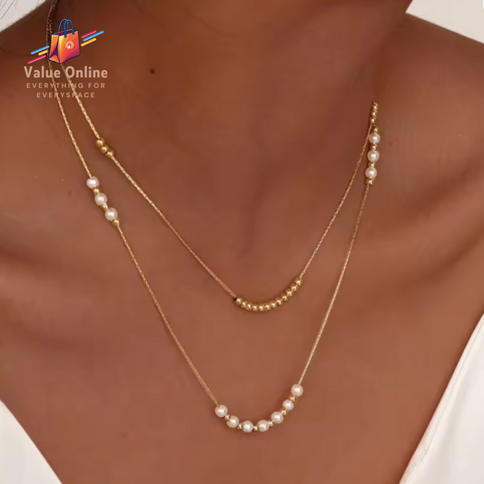 Elegant Imitation Pearl Bead Double Layer Stacking Necklace for Women