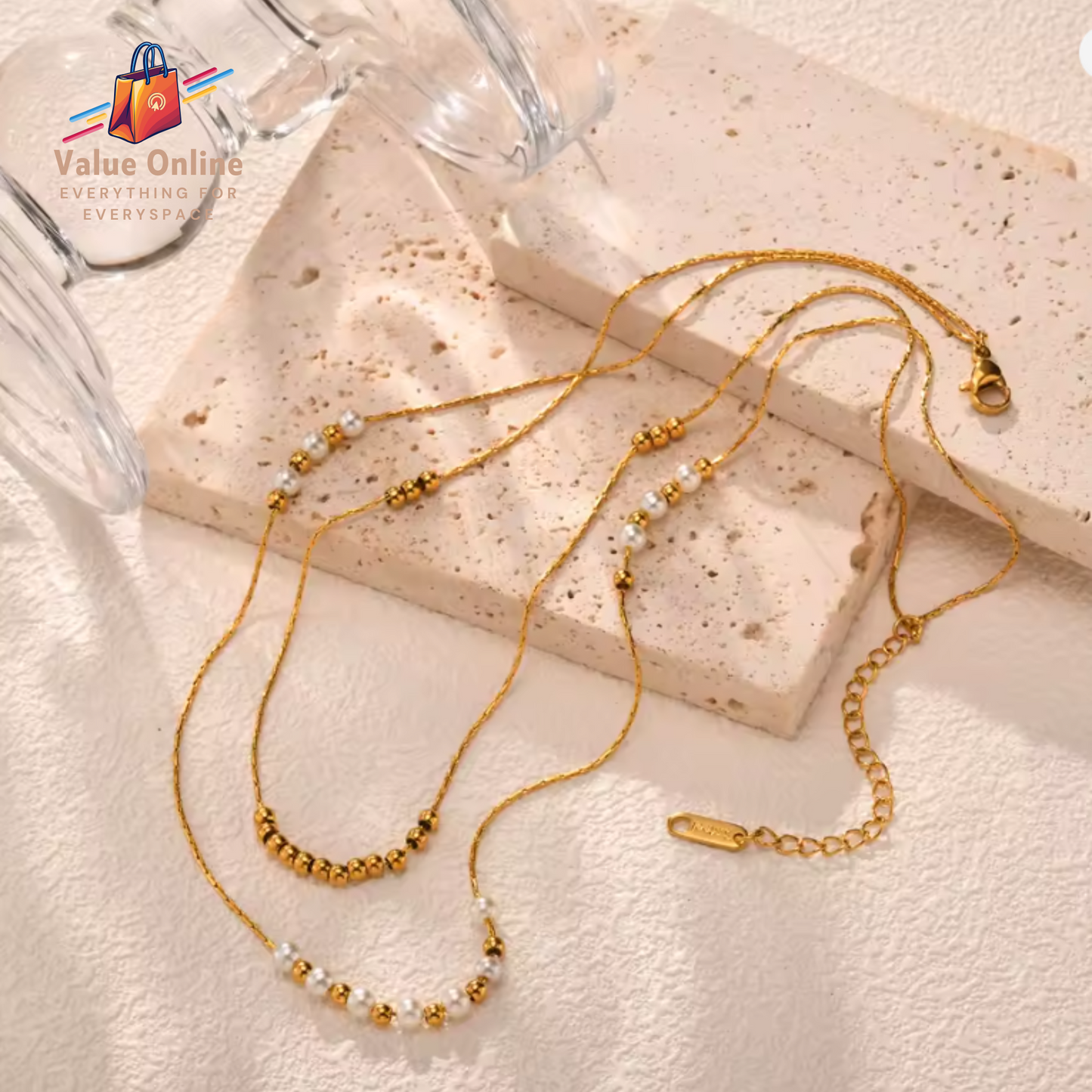 Elegant Imitation Pearl Bead Double Layer Stacking Necklace for Women