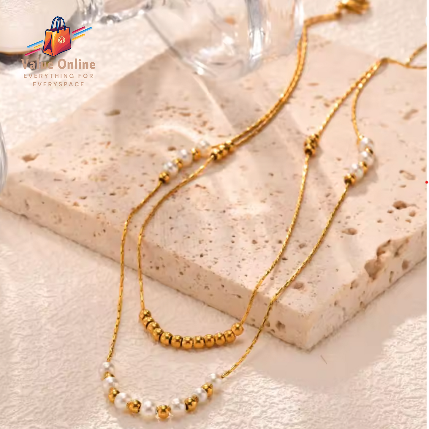 Elegant Imitation Pearl Bead Double Layer Stacking Necklace for Women