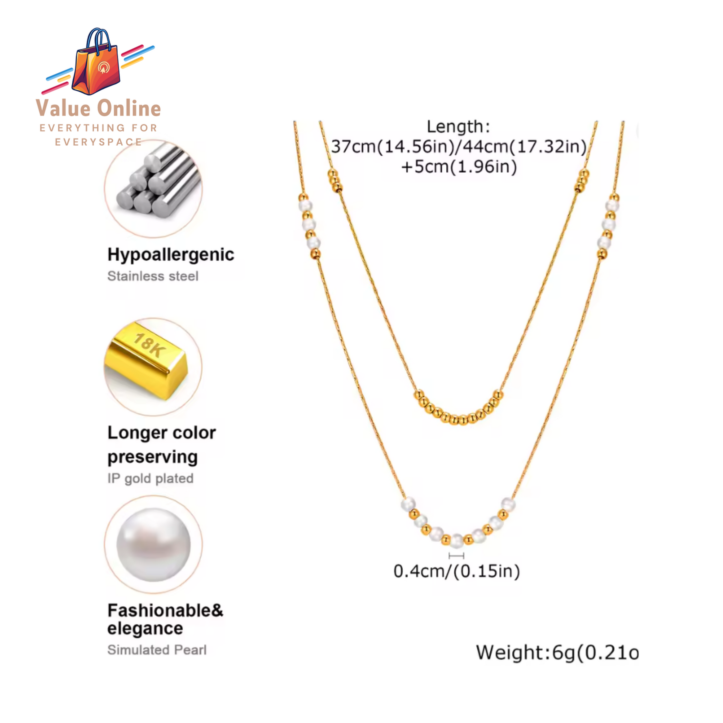 Elegant Imitation Pearl Bead Double Layer Stacking Necklace for Women