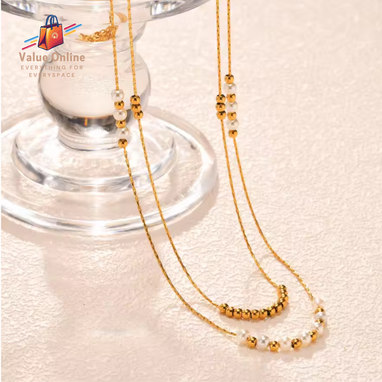 Elegant Imitation Pearl Bead Double Layer Stacking Necklace for Women