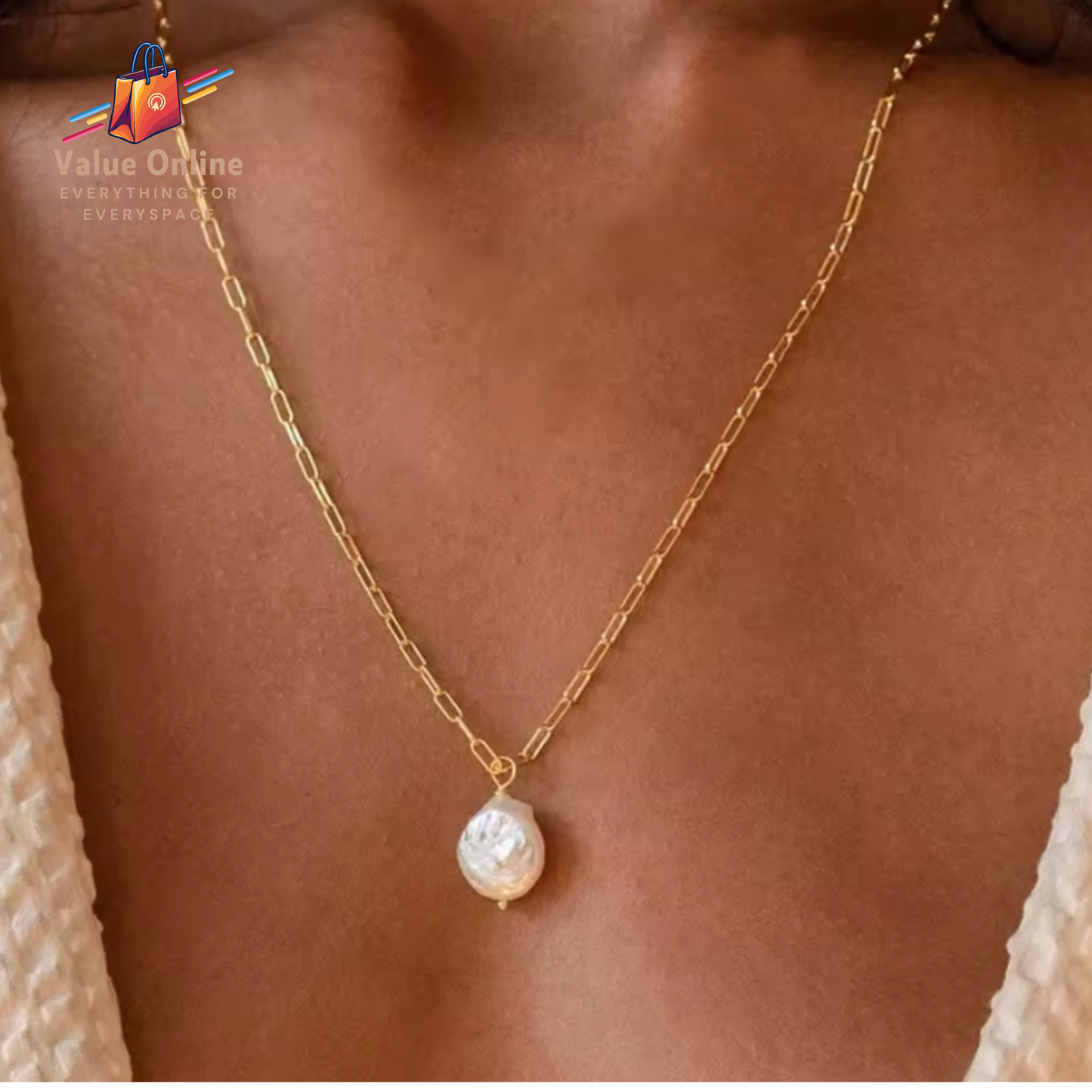 Freshwater Pearl Pendant Necklace Trendy Stainless Steel