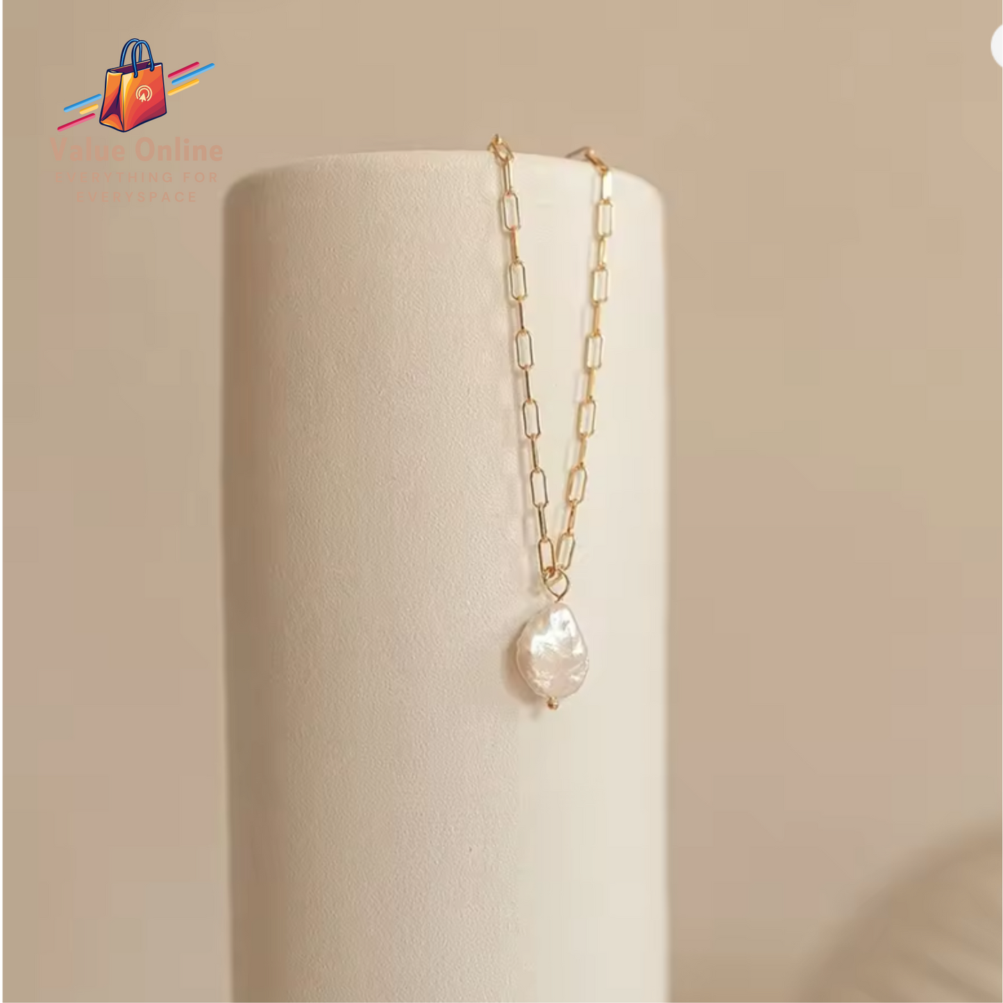 Freshwater Pearl Pendant Necklace Trendy Stainless Steel