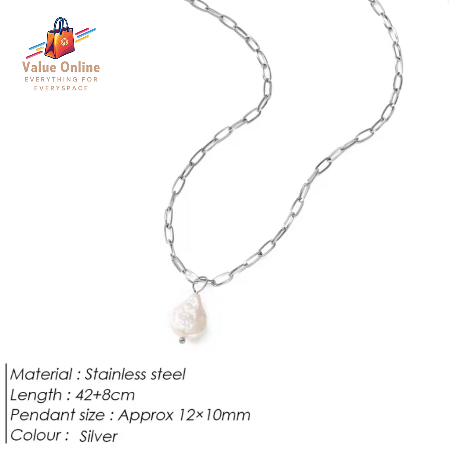 Freshwater Pearl Pendant Necklace Trendy Stainless Steel