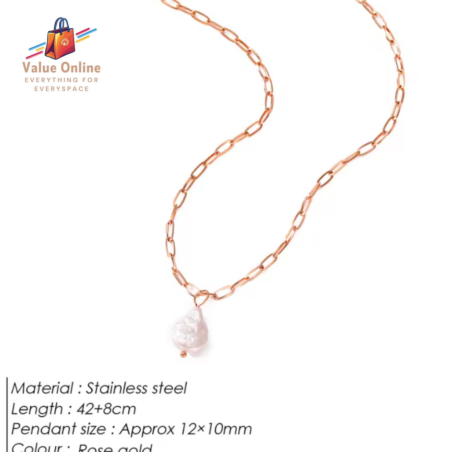 Freshwater Pearl Pendant Necklace Trendy Stainless Steel