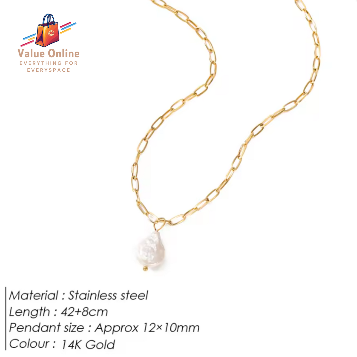 Freshwater Pearl Pendant Necklace Trendy Stainless Steel